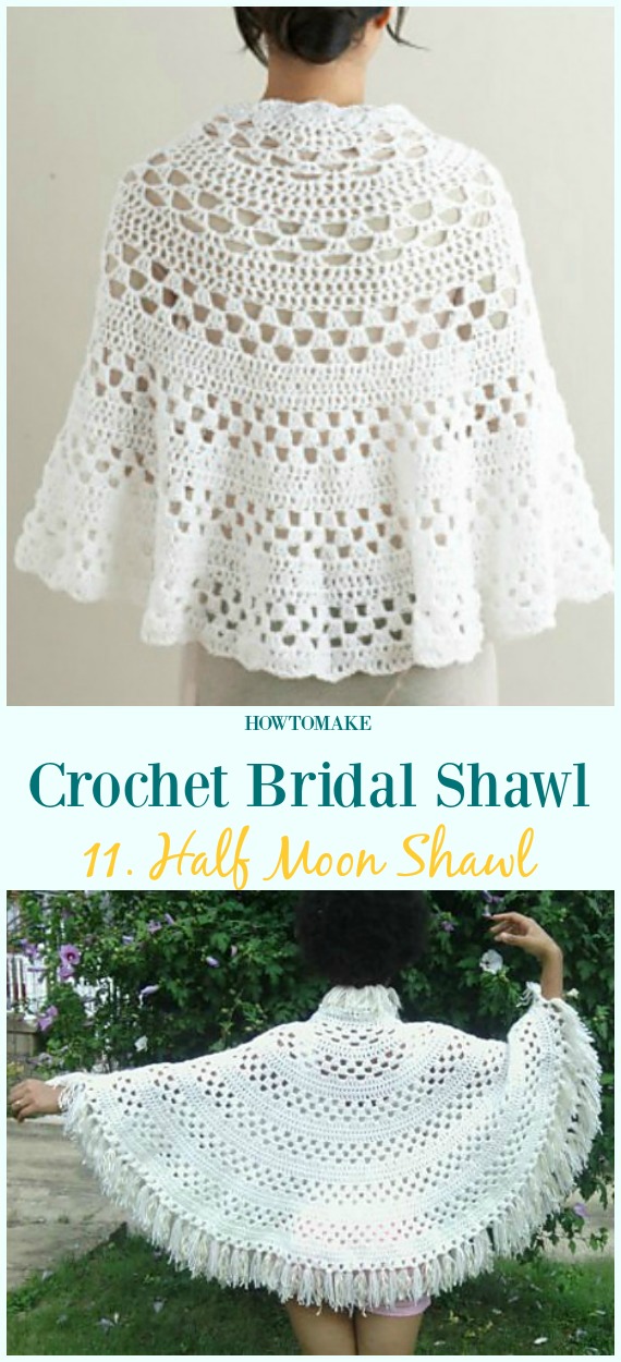 Half Moon Shawl Free Crochet Pattern-#Crochet; Bridal #Shawl; Free Patterns