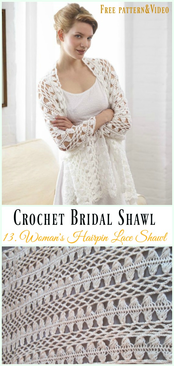 Woman's Hairpin Lace Shawl Free Crochet Pattern&Video-#Crochet; Bridal #Shawl; Free Patterns