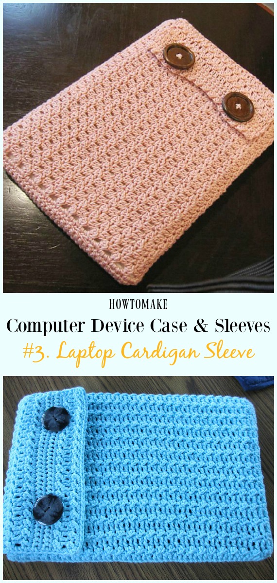 Laptop Cardigan Sleeve Case Free Crochet Pattern - #Crochet Computer #Device Case Cozy Sleeves Free Patterns