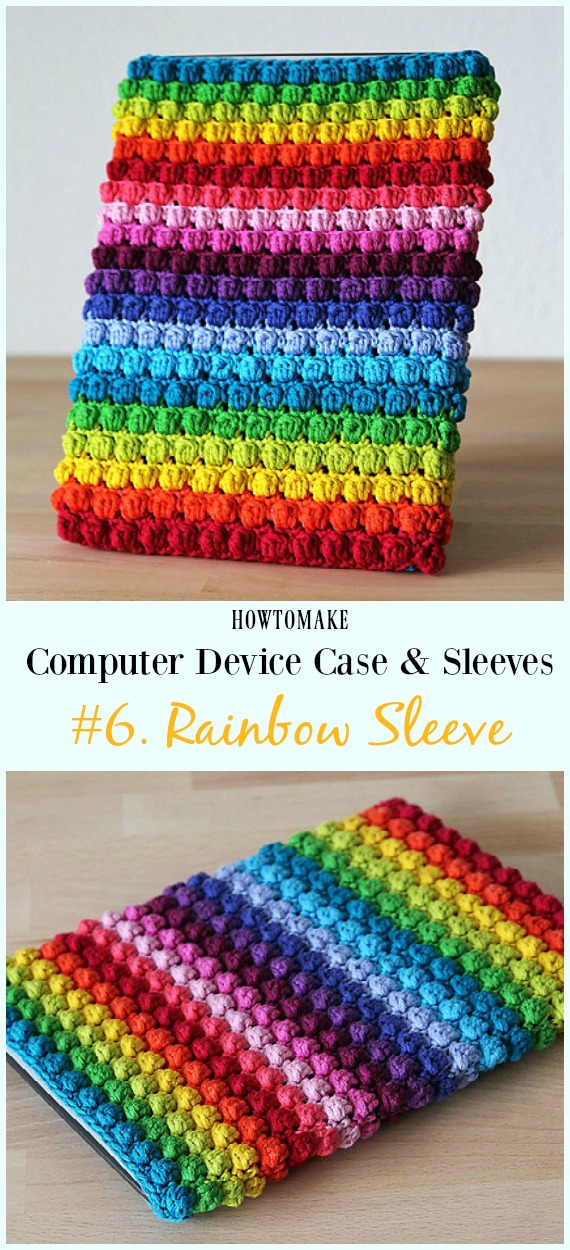 Bobble Rainbow Sleeve Free Crochet Pattern - #Crochet Computer #Device Case Cozy Sleeves Free Patterns