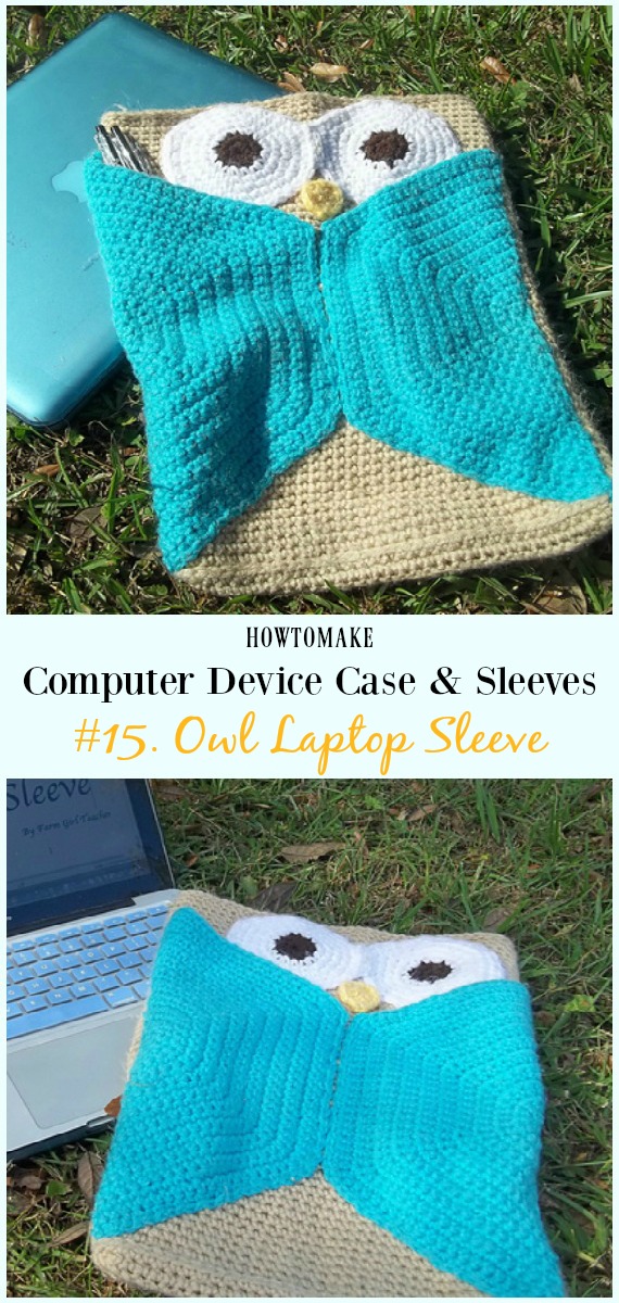 Owl Laptop Sleeve Free Crochet Pattern - #Crochet Computer #Device Case Cozy Sleeves Free Patterns