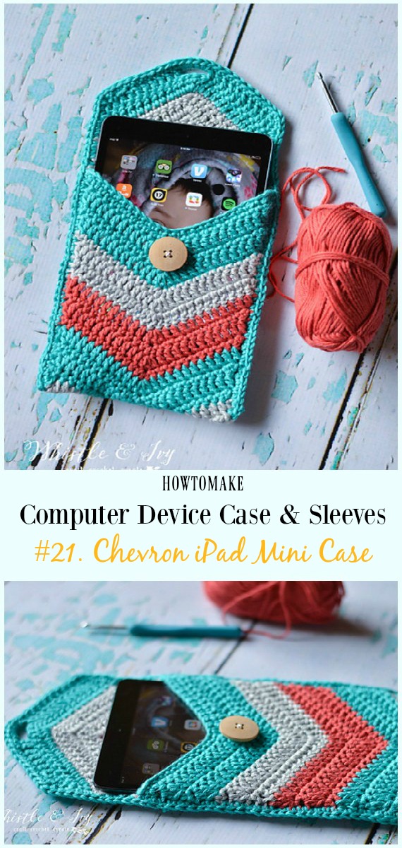 Chevron iPad Mini Case Free Crochet Pattern - #Crochet Computer #Device Case Cozy Sleeves Free Patterns