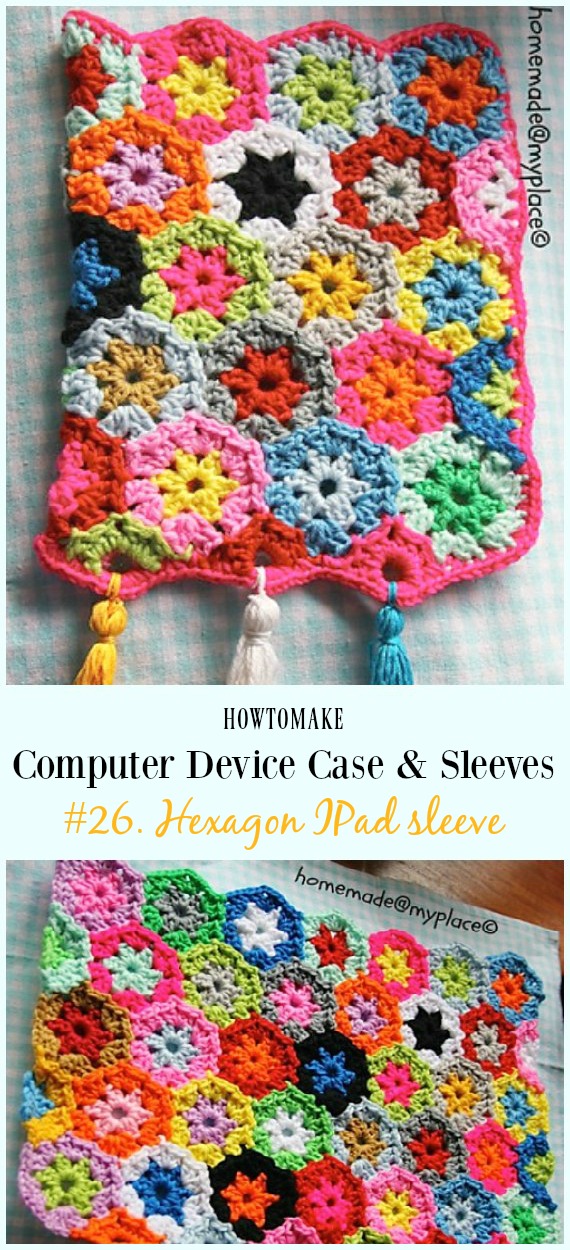 Hexagon IPad sleeve Free Crochet Pattern - #Crochet Computer #Device Case Cozy Sleeves Free Patterns