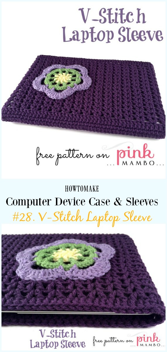 V-Stitch Laptop Sleeve Free Crochet Pattern - #Crochet Computer #Device Case Cozy Sleeves Free Patterns