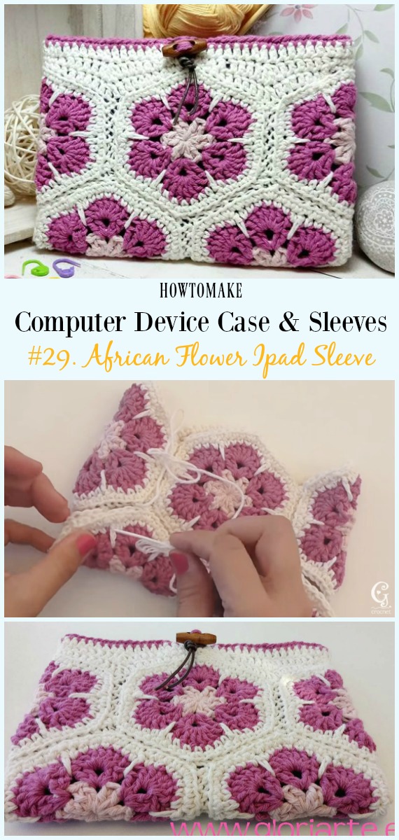 African Flower Ipad Sleeve Free Crochet Pattern Video - #Crochet Computer #Device Case Cozy Sleeves Free Patterns