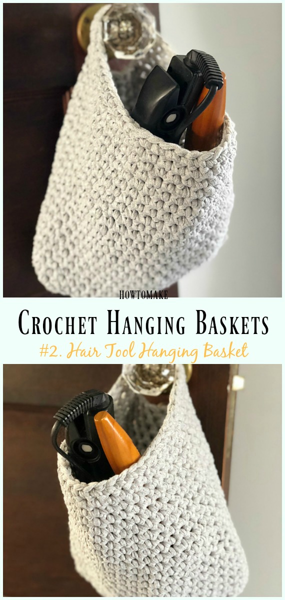 Crochet Hair Tool Hanging Basket Free Pattern- Hanging #Basket; Free #Crochet; Patterns