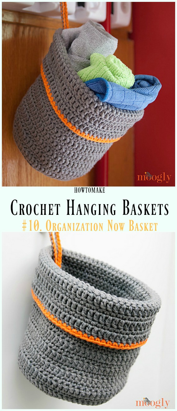 Crochet Organization Now Easy Hanging Basket Free Pattern- Hanging #Basket; Free #Crochet; Patterns