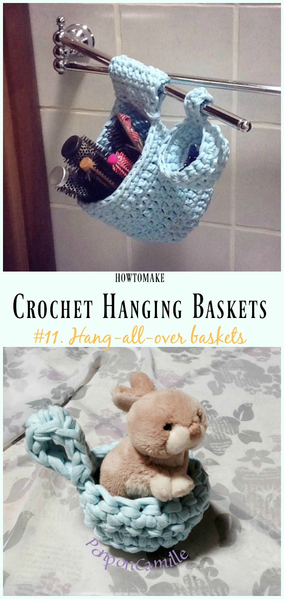 Crochet Hang-all-over baskets Free Pattern- Hanging #Basket; Free #Crochet; Patterns