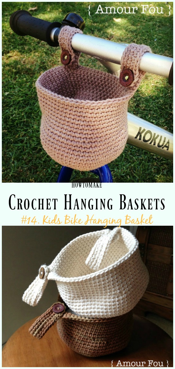 Crochet Kids Bike Hanging Basket Free Pattern- Hanging #Basket; Free #Crochet; Patterns