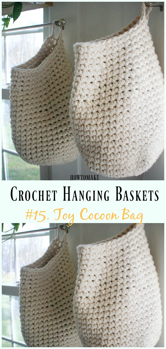 Crochet Toy Cocoon Bag Free Pattern- Hanging #Basket; Free #Crochet; Patterns