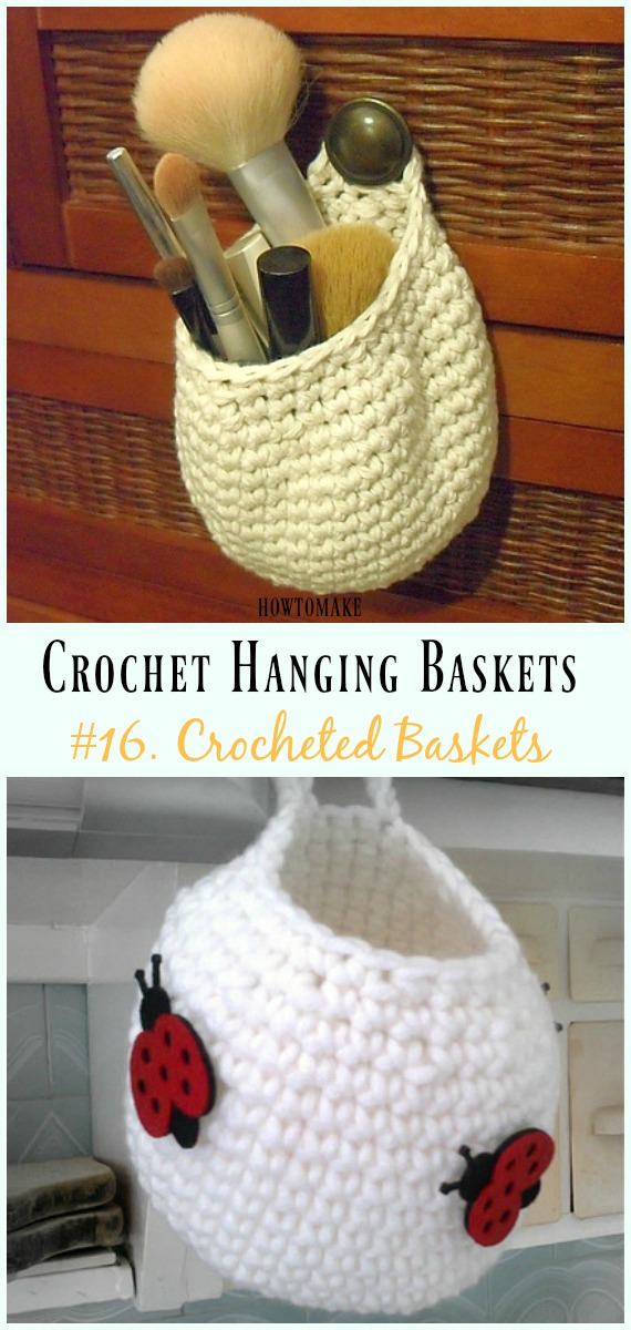 Crochet Makeup Hanging Baskets Free Pattern- Hanging #Basket; Free #Crochet; Patterns