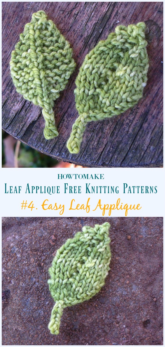 Easy Leaf Applique Knitting Free Pattern- #Leaf; Applique Free #Knitting; Patterns