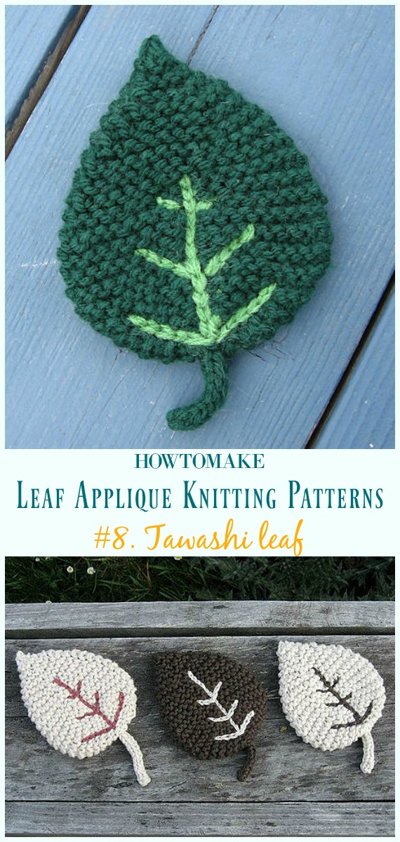 Tawashi leaf Knitting Free Pattern- #Leaf; Applique Free #Knitting; Patterns