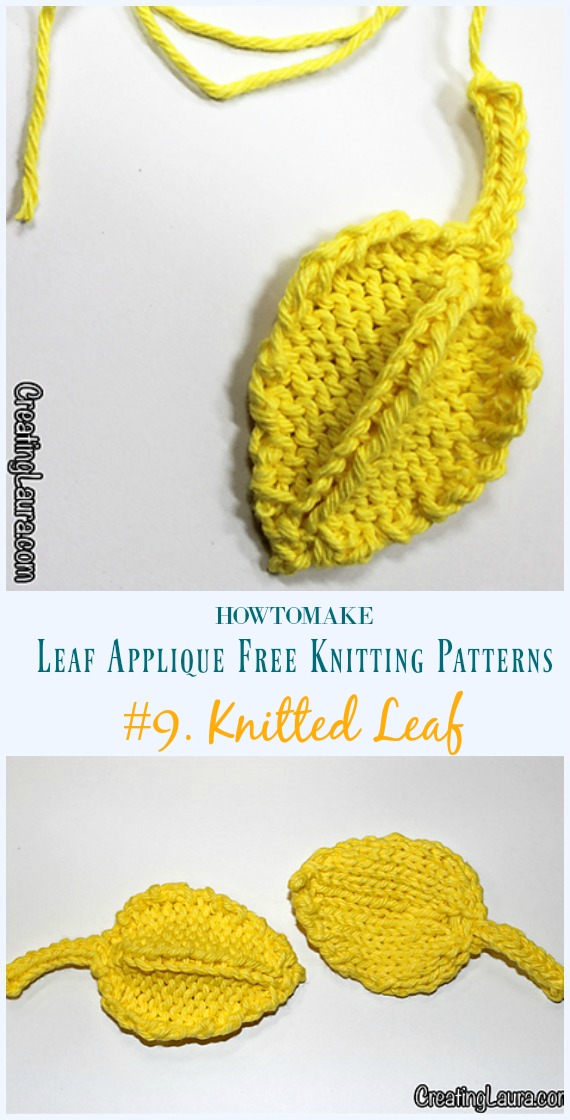 Knitted Leaf Knitting Free Pattern- #Leaf; Applique Free #Knitting; Patterns