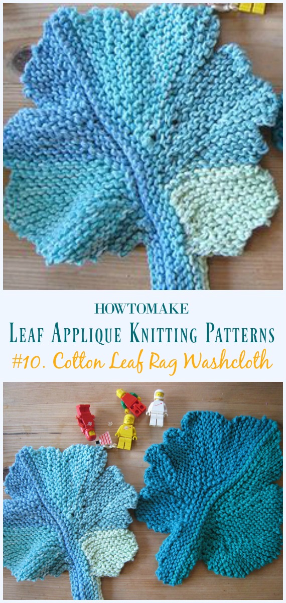 Cotton Leaf Rag Washcloth Knitting Free Pattern- #Leaf; Applique Free #Knitting; Patterns