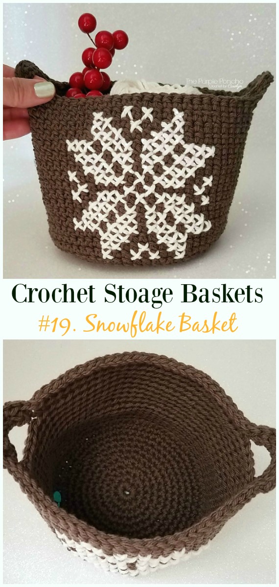 Snowflake Basket Crochet Free Pattern - Storage #Basket; Free #Crochet; Patterns