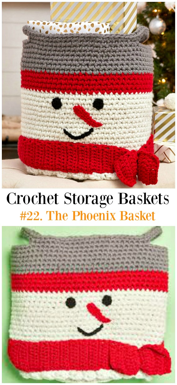 Snowman Basket Crochet Free Pattern - Storage #Basket; Free #Crochet; Patterns