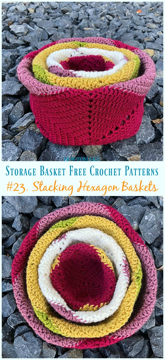 Stacking Hexagon Baskets Crochet Free Pattern - Storage #Basket; Free #Crochet; Patterns