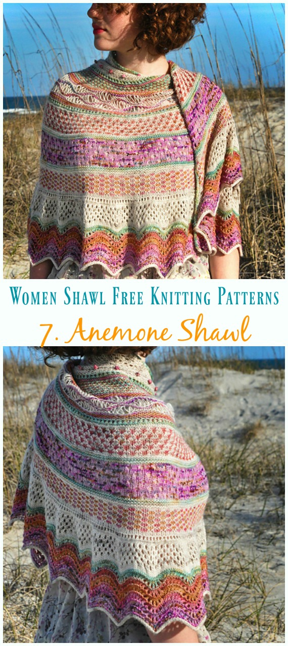 Anemone Shawl Knitting Free Pattern - Women #Shawl; Free #Knitting; Patterns