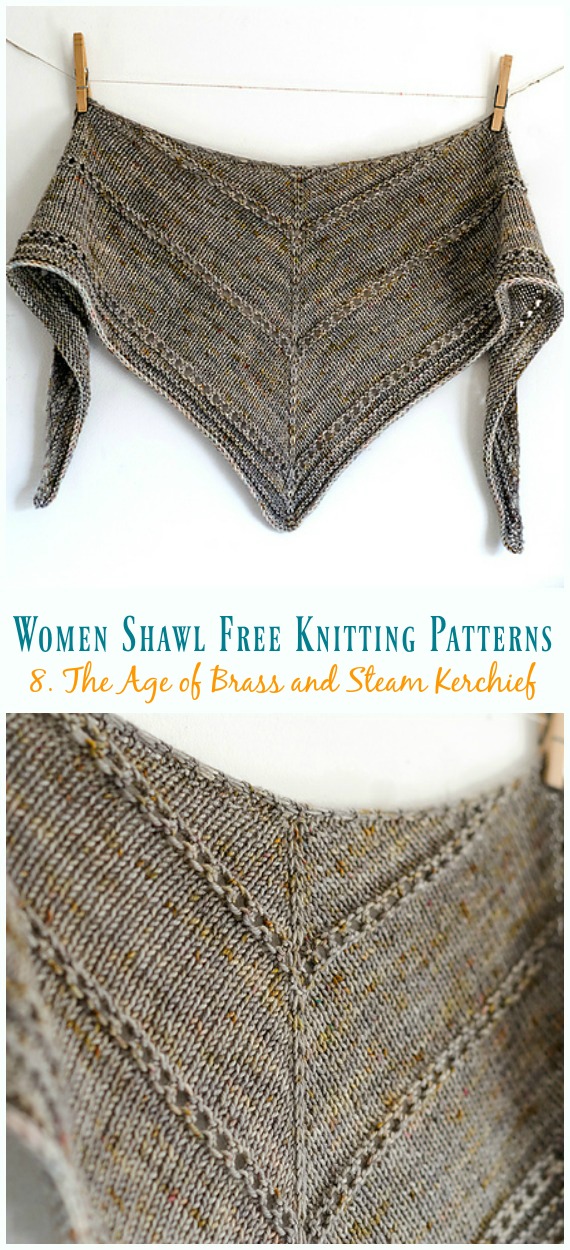 The Age of Brass and Steam Kerchief Knitting Free Pattern - Women #Shawl; Free #Knitting; Patterns