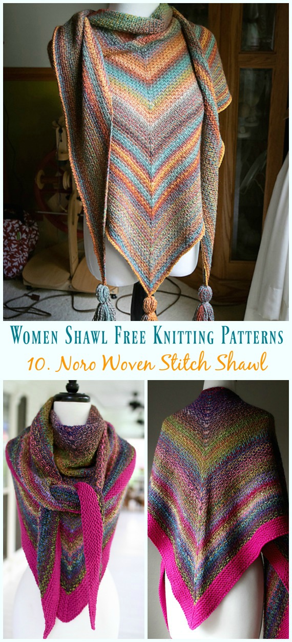 Noro Woven Stitch Shawl knitting Free Pattern - Women #Shawl; Free #Knitting; Patterns