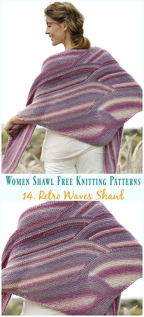 Retro Waves Shawl knitting Free Pattern - Women #Shawl; Free #Knitting; Patterns