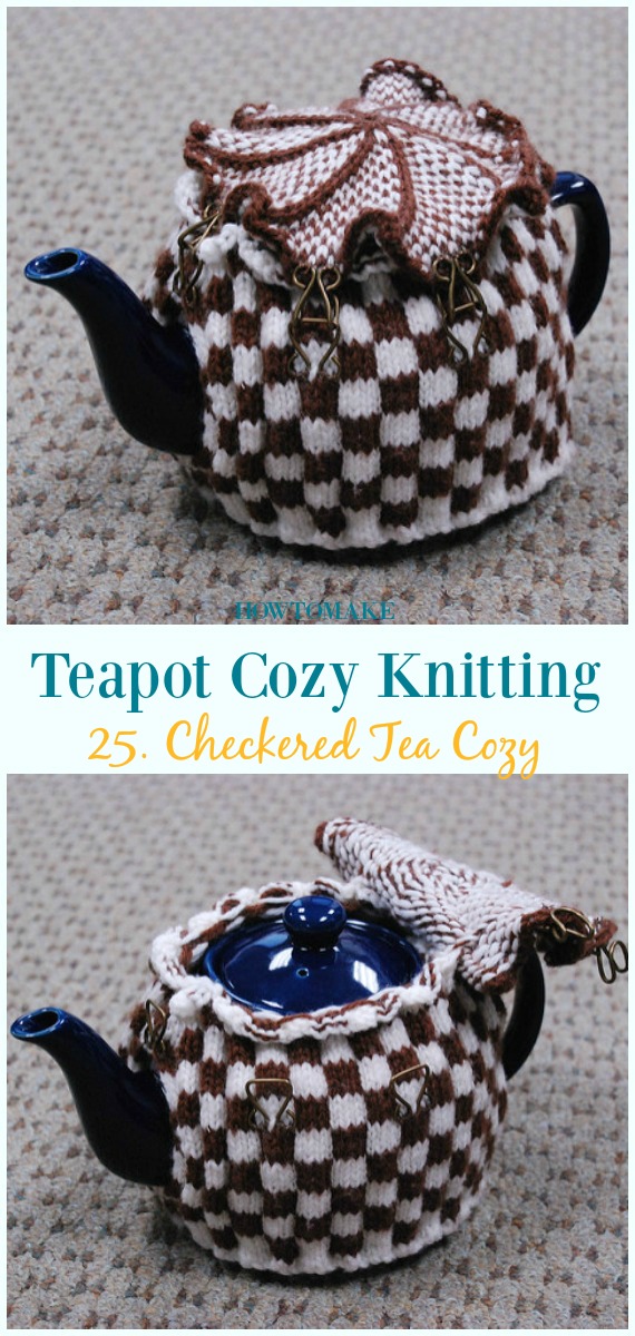 Checkered Tea Cozy  Free Knitting Pattern - #Teapot; Cozy Free #Knitting; Patterns