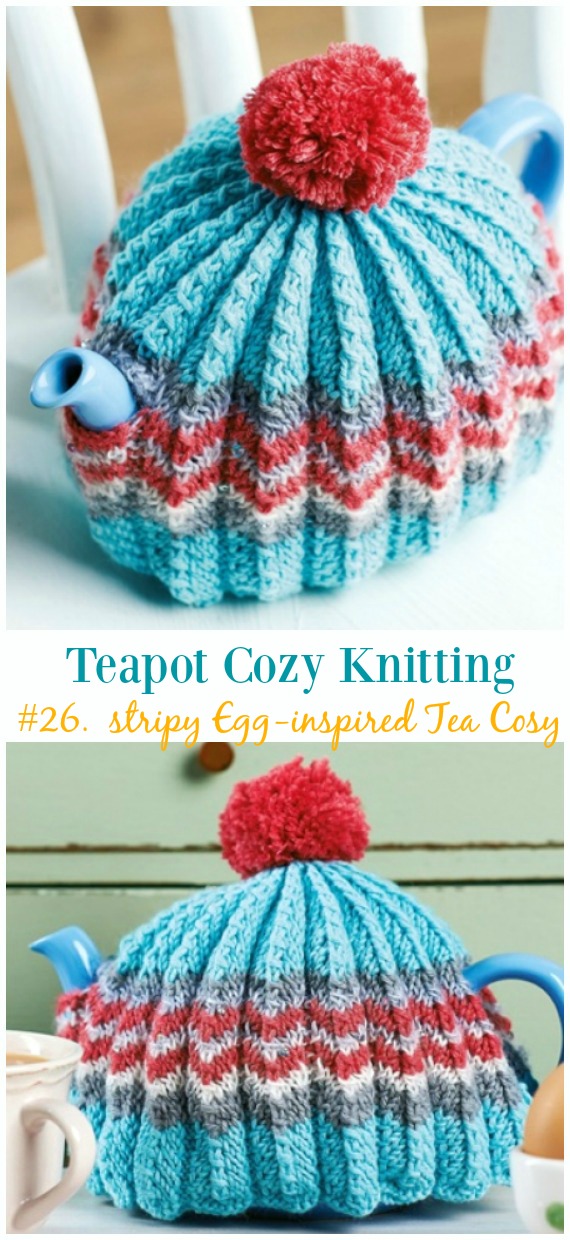 Retro Easter Stripy Egg-inspired Tea Cosy Free Knitting Pattern - #Teapot; Cozy Free #Knitting; Patterns