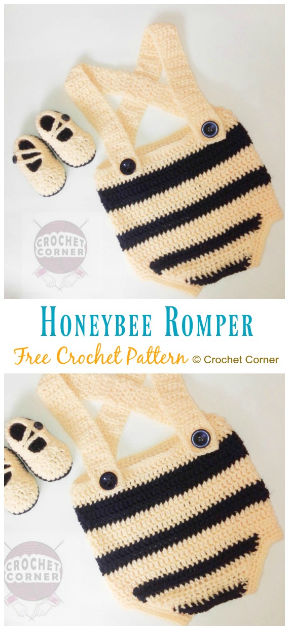 Honeybee Romper Free Crochet Pattern - Baby #Romper #Crochet Patterns 