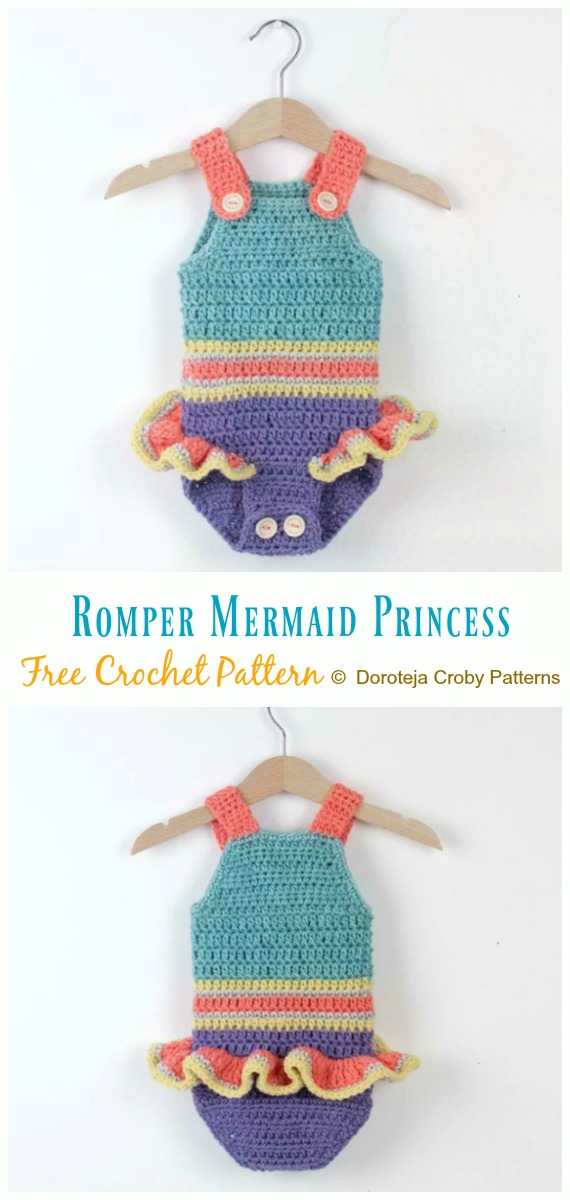 Baby Romper Mermaid Princess   Free Crochet Pattern - Baby #Romper #Crochet Patterns  