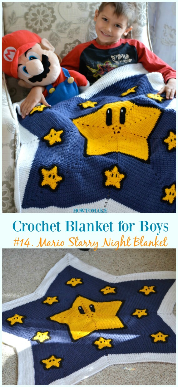 Mario Starry Night Blanket Free Crochet Pattern- #Crochet; #Blanket; Free Patterns For Boys
