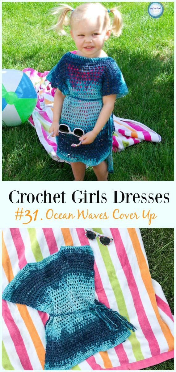 Ocean Waves Cover Up Dress Crochet Free Pattern - Girl #Dress Free #Crochet Patterns