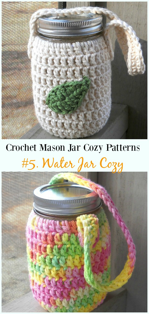 Crochet Water Jar Cozy Free Pattern- #Crochet #MasonJar Cozy Free Patterns
