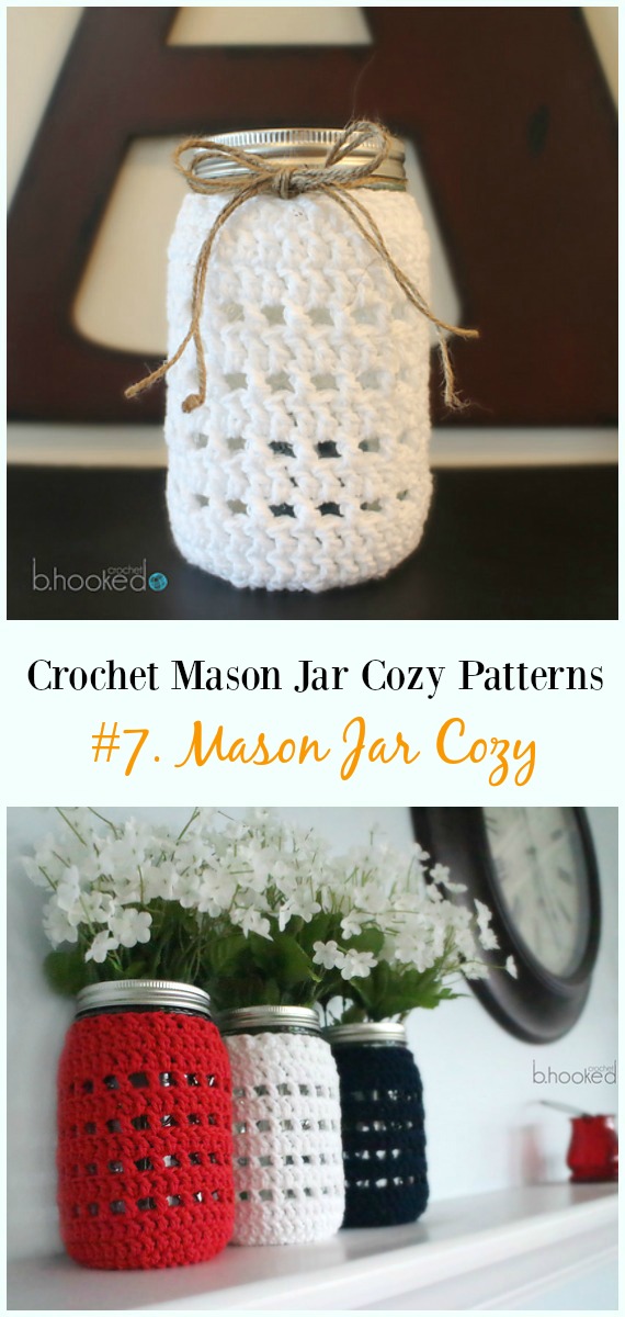 Crochet Mason Jar Cozy Free Pattern- #Crochet #MasonJar Cozy Free Patterns