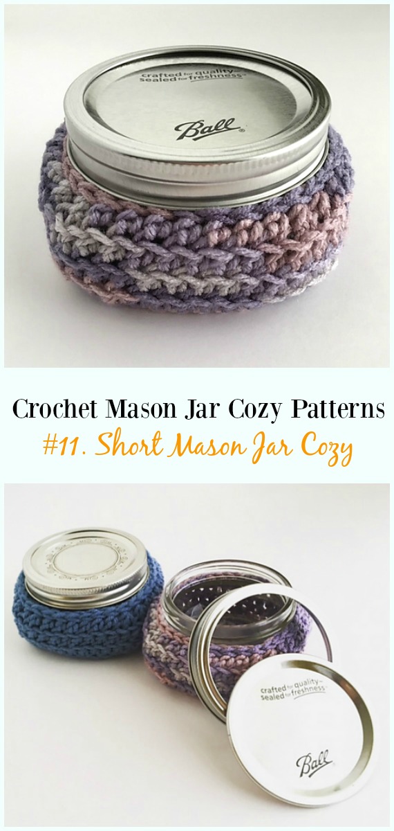 Crochet Short Mason Jar Cozy Free Pattern- #Crochet #MasonJar Cozy Free Patterns