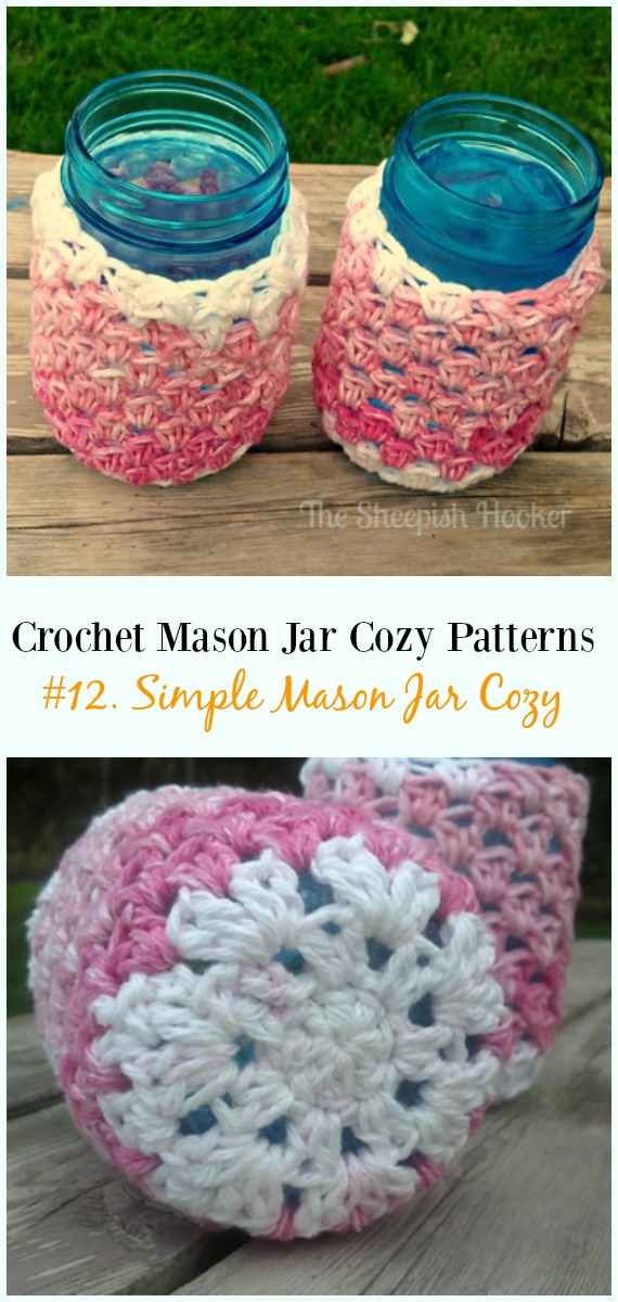 Simple Crochet Mason Jar Cozy Free Pattern- #Crochet #MasonJar Cozy Free Patterns