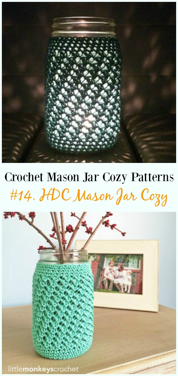 Crochet HDC Mason Jar Cozy Free Pattern- #Crochet #MasonJar Cozy Free Patterns
