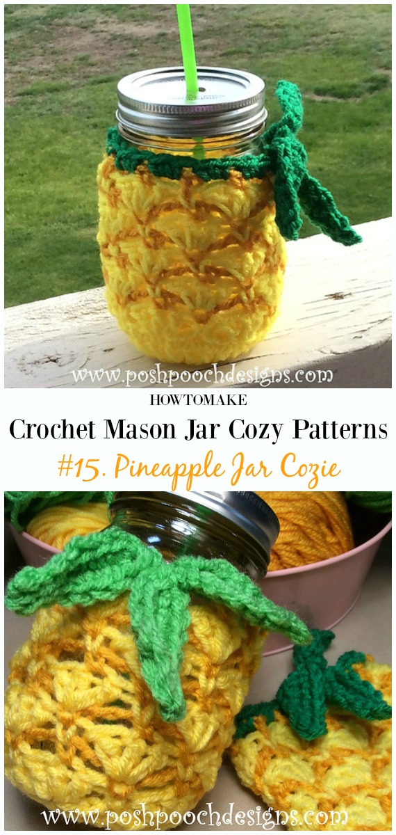 Crochet Pineapple Jar Cozie Free Pattern- #Crochet #MasonJar Cozy Free Patterns