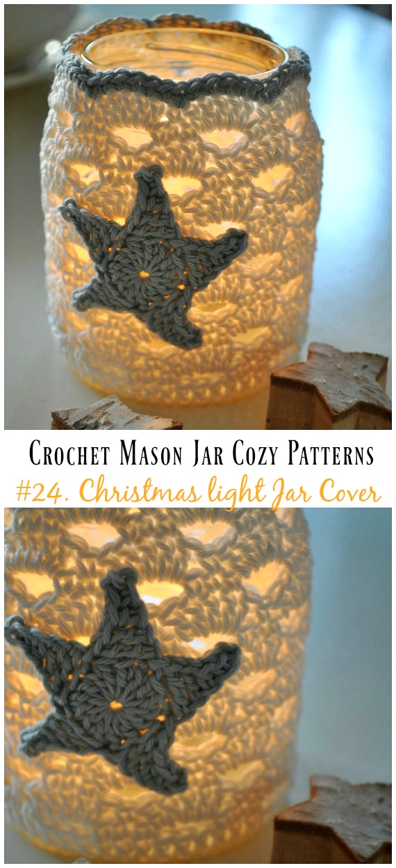 Christmas Light Jar Cover Crochet Free Pattern- #Crochet #MasonJar Cozy Free Patterns