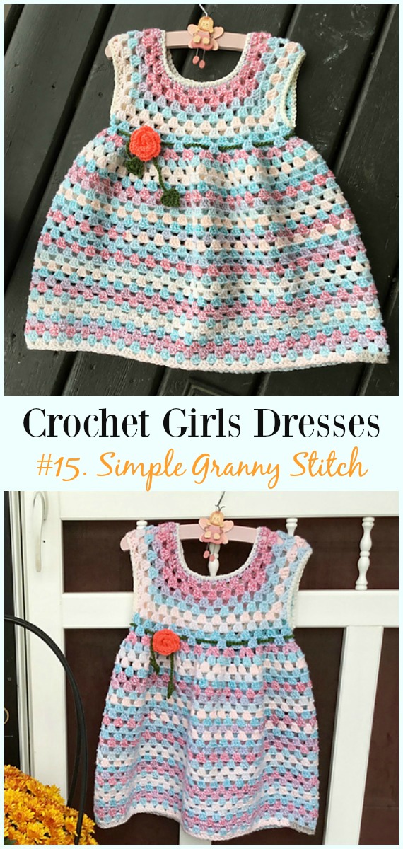 Crochet Simple Granny Stitch Dress Free Pattern - Girl #Dress Free #Crochet Patterns