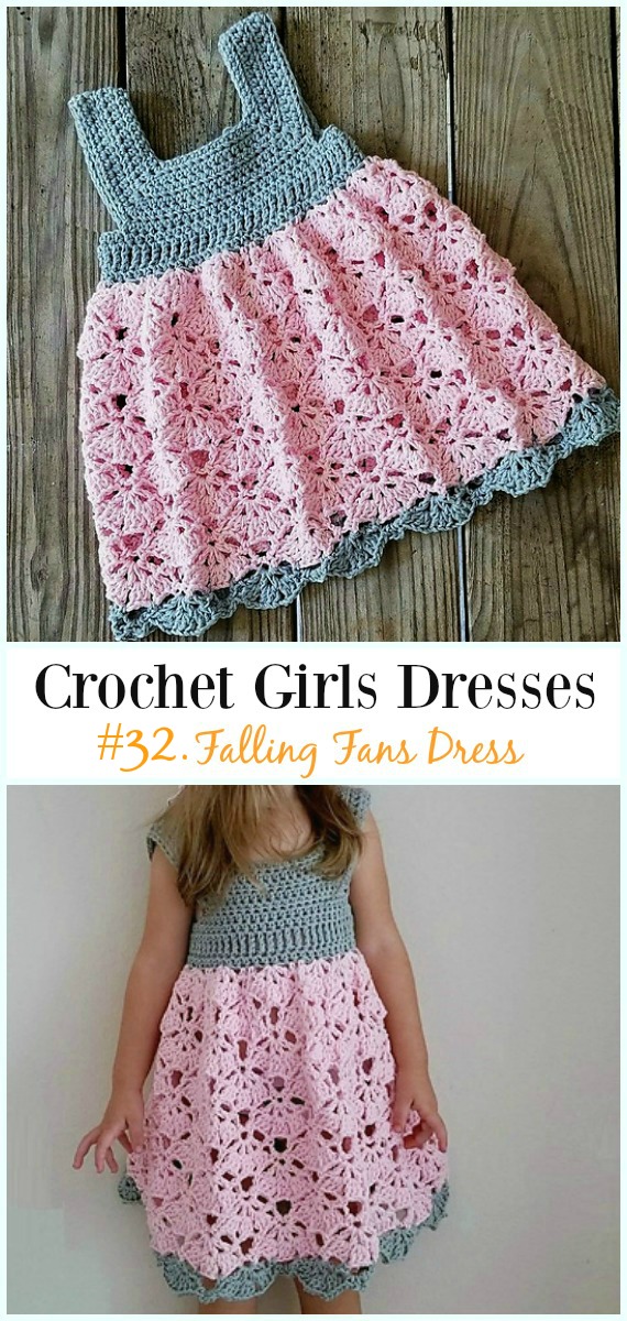 Falling Fans Dress Crochet Free Pattern - Girl #Dress Free #Crochet Patterns