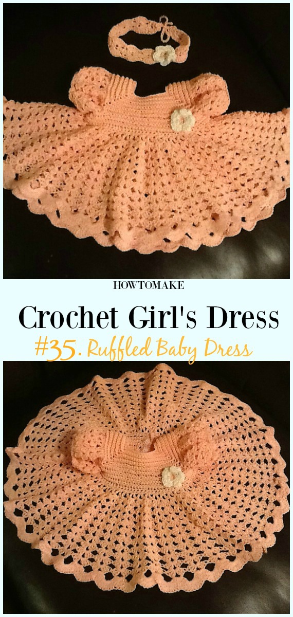 Ruffled Baby Dress Crochet Free Pattern - Girl #Dress Free #Crochet Patterns