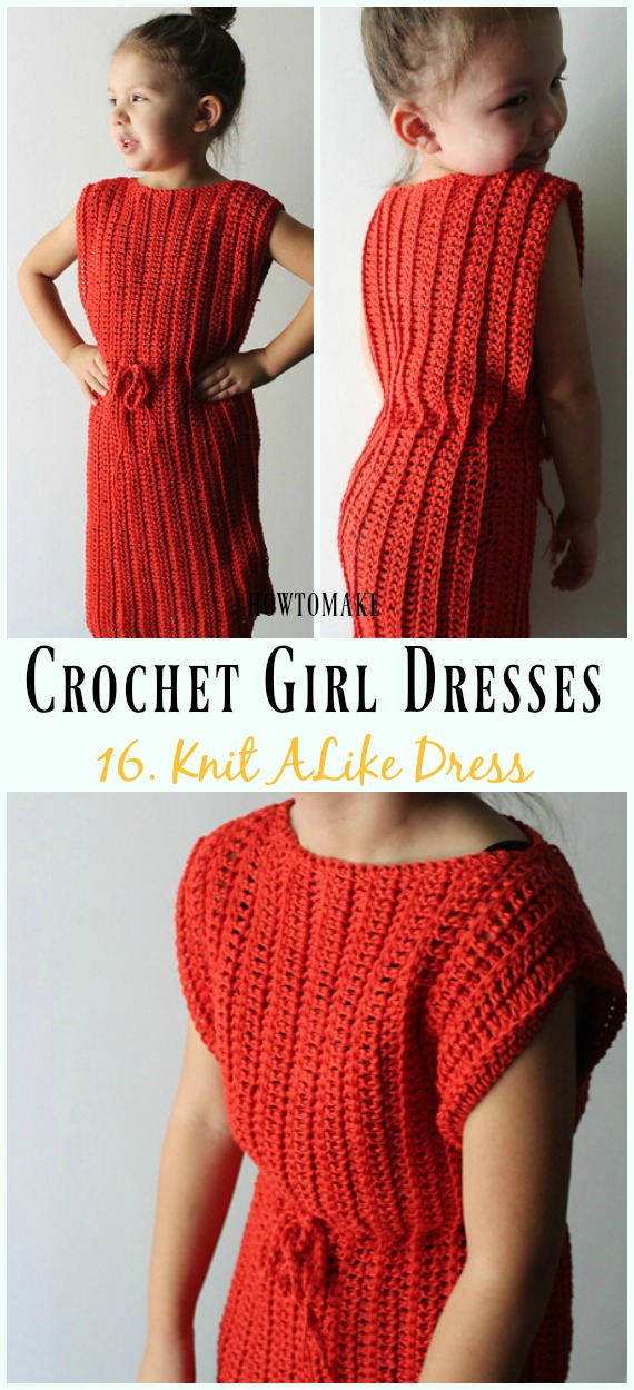 Crochet KnitALike Dress Free Pattern - Girl #Dress Free #Crochet Patterns