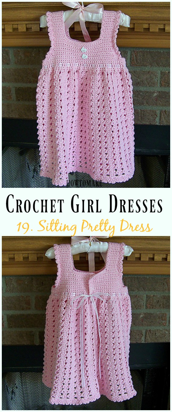 Crochet Toddler Sitting Pretty Dress Free Pattern - Girl #Dress Free #Crochet Patterns