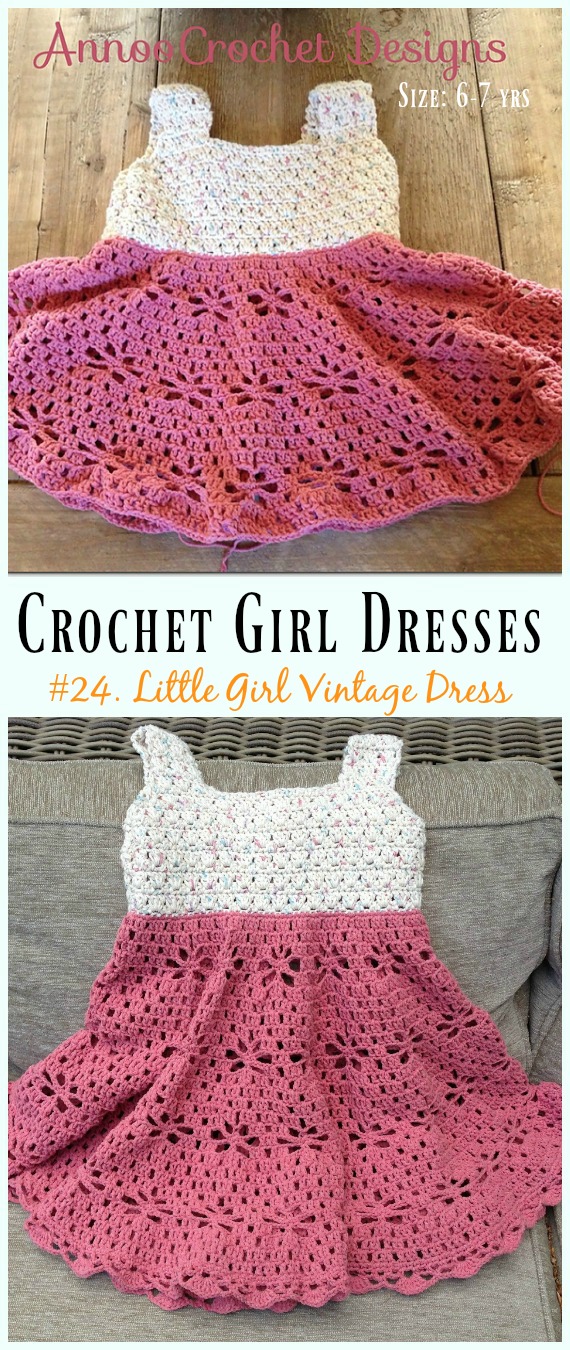 Little Girl Vintage Dress Crochet Free Pattern - Girl #Dress Free #Crochet Patterns
