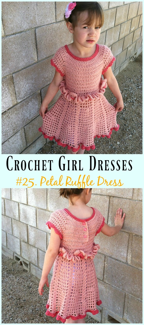 Little Girl Petal Ruffle Dress Crochet Free Pattern - Girl #Dress Free #Crochet Patterns