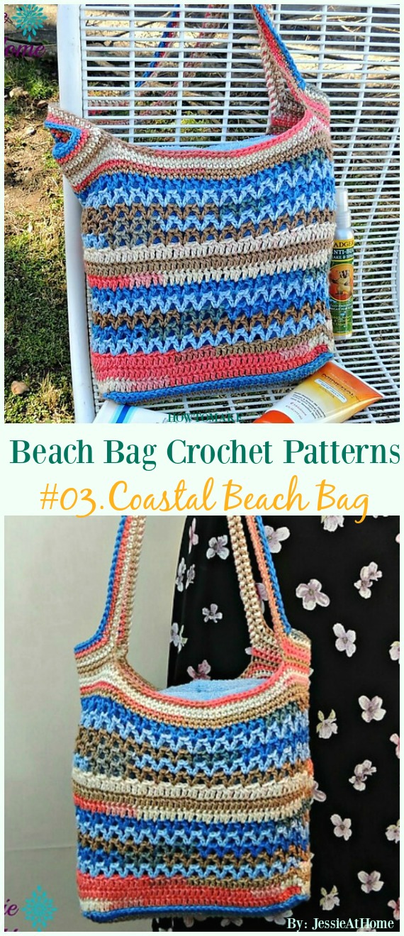 Coastal Beach Bag Crochet Free Pattern - Beach #Bag; Free #Crochet; Patterns