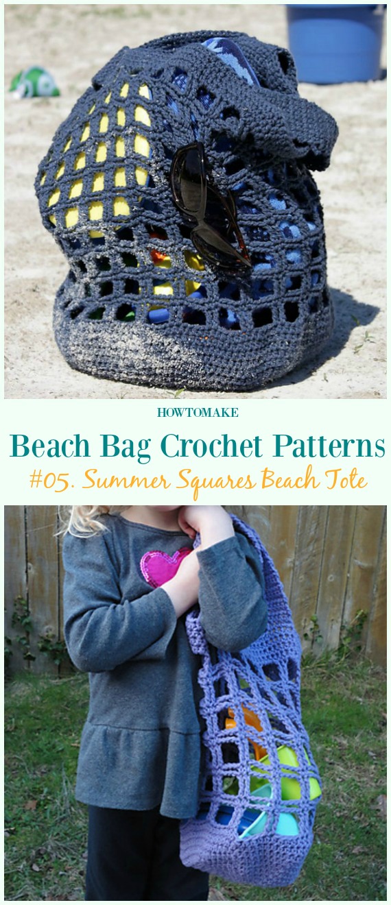 Summer Squares Beach Tote Crochet Free Pattern - Beach #Bag; Free #Crochet; Patterns