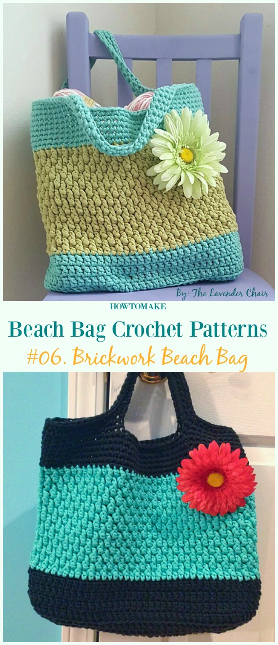 Brickwork Beach Bag Crochet Free Pattern - Beach #Bag; Free #Crochet; Patterns
