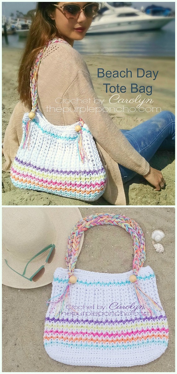 Beach Day Tote Bag Crochet Free Pattern - Beach #Bag; Free #Crochet; Patterns